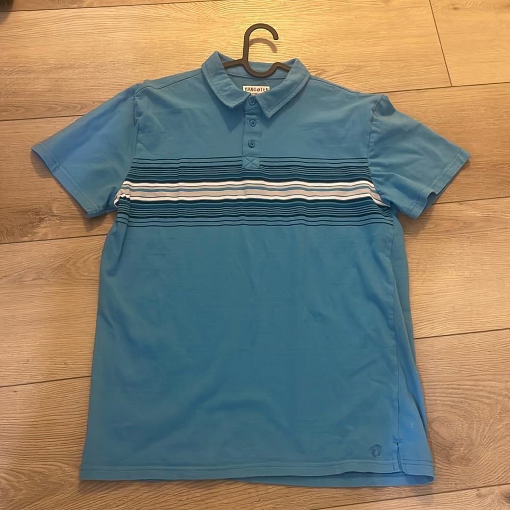 Hang Ten Blue Striped Polo Shirt